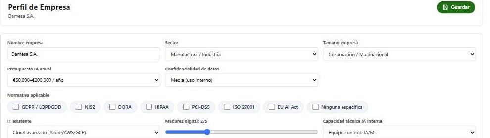 Captura real: Perfil de Empresa en Viabilidad IA