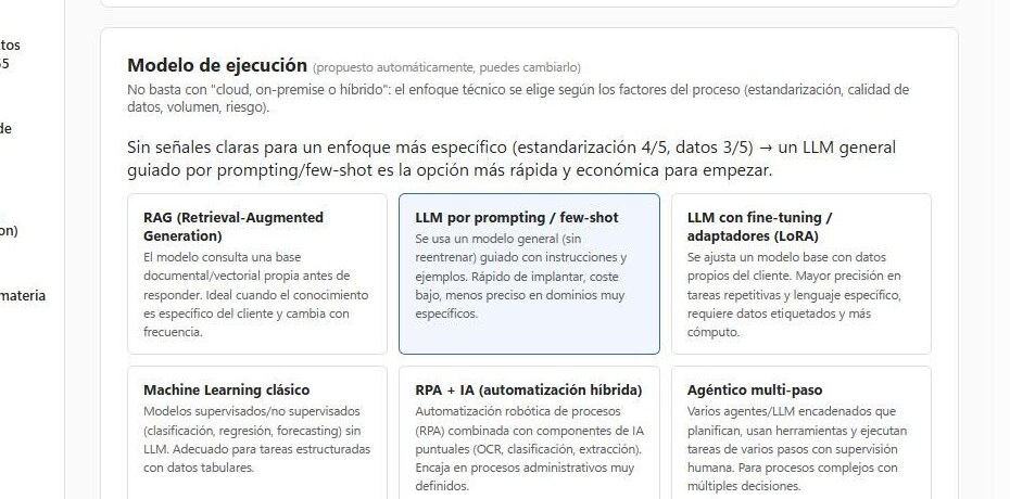 Captura real: recomendación de modelo de ejecución